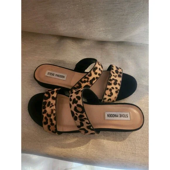 Steve Madden Lacole Leather Calf Hair Strappy Slide Sandals Size 8M - Picture 6 of 7